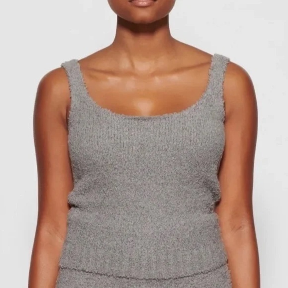 Skims Cozy Knit Tank Top in Grey Smoke